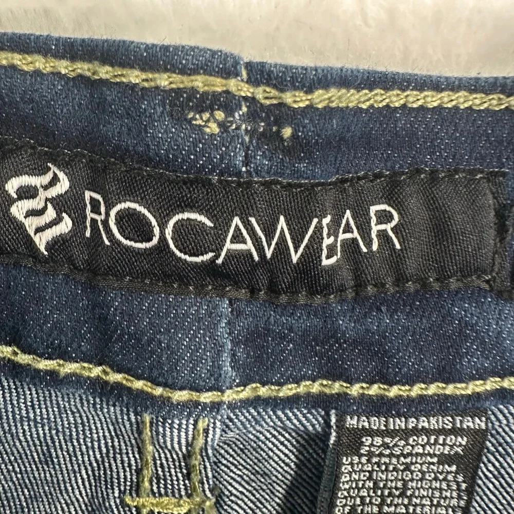 New Rocawear Denim Shorts Mens 48 Blue Biker Moto Embroidered Zip Pockets